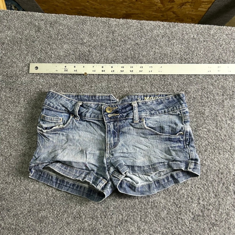 Mossimo Denim Shorts Womens Size 3 Blue Low Rise Cuffed Stretch Casual Mini